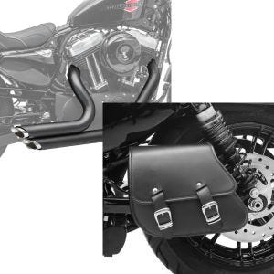 Set: Craftride Auspuff Harley Sportster Forty-Eight 48 10-13 Short-Shot Schalldämpfer Set schwarz + Schwingentasche + Halter für Harley Sportster Forty-Eight 48 10-20 Craftride_1