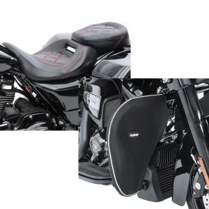 Set: Sitzbank für Harley Street Glide 09-21 Craftride RH3 schwarz-rot + Sturzbügel Spritzschutz für Harley Street Glide 06-21 Beinwärmer Craftride_1