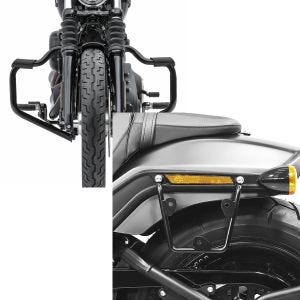 Set: Sturzbügel Mustache für Harley Davidson Softail 18-21 Schutzbügel 32mm schwarz Craftride + Satteltaschenhalter für Harley Davidson Fat Bob / 114 18-21 Abstandshalter re-li Craftride_1