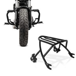 Set: Sturzbügel für Harley Davidson Sportster 883 Iron (XL 883 N) 09-20 Craftride Mustache schwarz + Gepäckträger Solo Rack Abnehmbar für Harley Sportster 883 Iron 09-20 schwarz Craftride_1