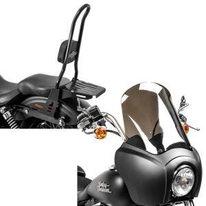 Set: Sissybar Harley Davidson Dyna Street Bob 06-08 Harley Davidson Craftride Fast Rider-XL inkl. Gepäckträger schwarz + Frontverkleidung für Harley Dyna Street Bob 06-17 Craftride MG5 mit Scheibe schwarz-matt rauchgrau_1
