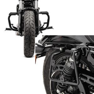 Set: Sturzbügel für Harley Davidson Sportster 883 Iron (XL 883 N) 09-20 Craftride Mustache schwarz + Satteltaschenhalter für Harley Sportster 883 Iron 16-20 rechts Craftride_1