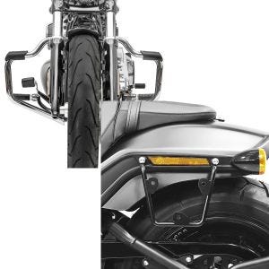 Set: Sturzbügel Mustache für Harley Davidson Softail 18-21 Schutzbügel 32mm chrome Craftride + Satteltaschenhalter für Harley Davidson Fat Bob / 114 18-21 Abstandshalter re-li Craftride_1