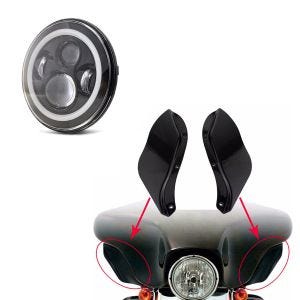Set: LED Scheinwerfer 7" für Harley Davidson Street Glide / Special DRL Craftride schwarz + Seitlicher Spoiler für Harley Street Glide 06-13 schwarz Craftride_1