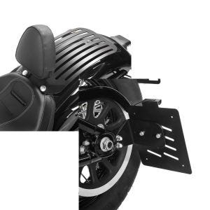 Set: Set Fahrer Rückenlehne Gepäckträger für Harley Breakout / 114 18-20 Craftride Sissybar + Seitlicher Kennzeichenhalter für Harley Davidson Softail 18-21 Craftride schwarz_1