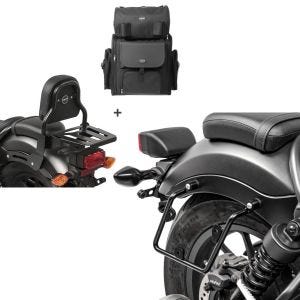 Set: Sissybar XS3 + Hecktasche für Honda Rebel 500 17-21 mit Gepäckträger Craftride + Satteltaschenhalter für Honda Rebel 500 17-21 rechts Satteltaschen Abstandshalter Craftride_1