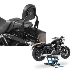 Set: Sissy Bar CSS Fix für Harley Dyna Fat Bob 10-17 schwarz Craftride + Hebebühne Harley Davidson Dyna Fat Bob Motorradheber ConStands Mid-Lift L in blau_1