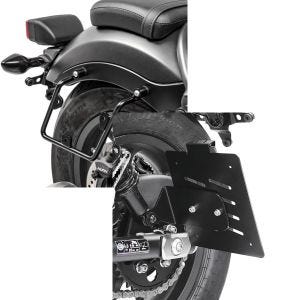 Set: Satteltaschenhalter für Honda Rebel 500 17-21 rechts Satteltaschen Abstandshalter Craftride + Kennzeichenhalter seitlich für Honda Rebel 500 17-21 schwarz Craftride_1