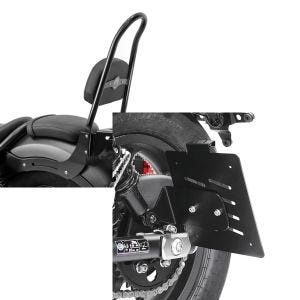 Set: Sissybar für Honda Rebel 500 17-21 Craftride Fast Rider-L inkl. Gepäckträger schwarz + Kennzeichenhalter seitlich für Honda Rebel 500 17-21 schwarz Craftride_1