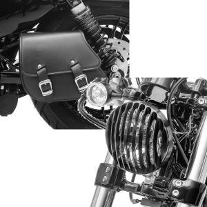 Set: Schwingentasche + Halter für Harley Sportster Forty-Eight 48 10-20 Craftride + Scheinwerfer Grill Harley Sportster Forty-Eight 48 10-20 schwarz von Craftride_1