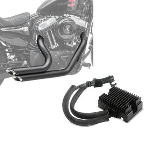 Set: Craftride Auspuff Harley Sportster 883 Iron 09-13 Short-Shot Schalldämpfer Set schwarz + Spannungsregler für Harley-Davidson Sportster 883 Iron 09-13 Gleichrichter Laderegler Craftride_1