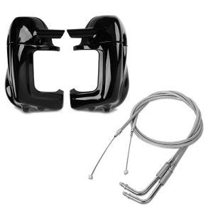 Set: Beinschild für Harley Davidson Road King 94-13 Craftride belüftet schwarz + Gaszug für Harley-Davidson Road King 96-07 Edelstahl/Nylon Craftride_1