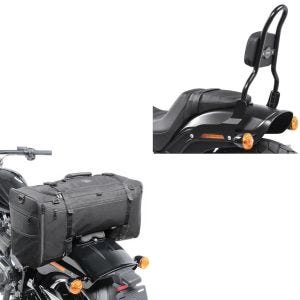 Set: Sissy Bar CSM Fix für Harley Fat Bob / 114 18-21 schwarz Craftride + Hecktasche für Harley Softail Fat Bob / 114 SQ1 Craftride 52l schwarz_1