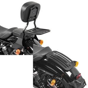 Set: Sissybar Harley Sportster 883 Iron (XL 883 N) 09-20 Craftride Fast Driver-S inkl. Gepäckträger schwarz + Gepäckträger für Harley Sportster 883 Iron 09-20 Solo Rack L1 Gepäckbrücke Craftride_1