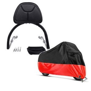 Set: Fahrer Rückenlehne für Honda Goldwing GL 1800 01-16 Craftride Sissybar schwarz + Abdeckplane Honda Gold Wing 1800 / 1500 / F6B Craftride XXXL schwarz-rot_1