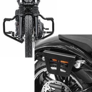 Set: Sturzbügel Mustache für Harley Davidson Softail 18-21 Schutzbügel 32mm schwarz Craftride + Satteltaschenhalter für Harley Breakout / 114 18-21 Craftride Slim S rechts_1