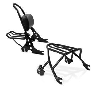 Set: Sissybar Harley Davidson Sportster 883 Iron 09-20 Craftride Fast Rider-M inkl. Gepäckträger schwarz + Gepäckträger Solo Rack Abnehmbar für Harley Sportster 883 Iron 09-20 schwarz Craftride_1