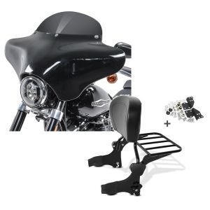 Set: Batwing Verkleidung BD8 für Harley Davidson Road King / Classic Craftride + Sissy Bar + Gepäckträger + Docking-Kit für Harley-Davidson Road King 97-08 schwarz Craftride_1