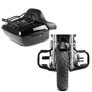 Set: Topcase King NHB für Harley Fat Boy / 114 schwarz Craftride + Sturzbügel für Harley Davidson Fat Boy 2000-2017 Craftride Mustache schwarz_1