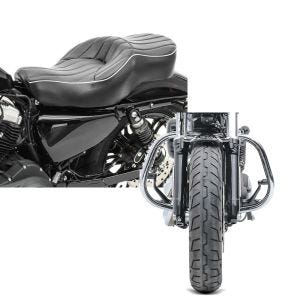 Set: Doppel Sitzbank für Harley Sportster 1200 Custom 04-20 VM2 Sitz Craftride + Sturzbügel für Harley Davidson Sportster 1200 Custom 04-20 HS5 chrom Craftride_1