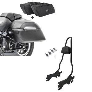 Set: Set Seitenkoffer + Innentaschen für Harley Softail Low Rider Craftride K3 + Sissybar für Harley Softail Low Rider / S 18-21 Craftride XL mit Docking Kit schwarz_1