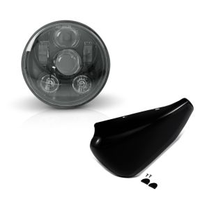 Set: Hauptscheinwerfer LED 5,75 Zoll für Harley Sportster 883 Iron 09-20 schwarz von Craftride + Batterieabdeckung Harley Sportster 883 Iron 14-20 Craftride Seitendeckel links in schwarz_1