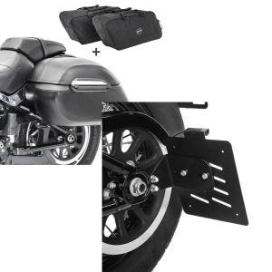 Set: Set Seitenkoffer + Innentaschen für Harley Softail Low Rider Craftride K3 + Seitlicher Kennzeichenhalter für Harley Davidson Softail 18-21 Craftride schwarz_1