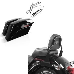Set: Set mit Seitenkoffer und Kofferträger CR für Harley Fat Boy 90-17 LB Craftride + Sissy Bar CSS Fix für Harley-Davidson Fat Boy 07-17 schwarz Craftride_1