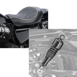 Set: Solo Sitz für Harley Sportster Forty-Eight 48 10-20 Craftride SR4 Sitzbank + Stoßdämpfer 10,5 Zoll Harley Sportster Forty-Eight 48 10-20 Federbeine von Craftride schwarz_1