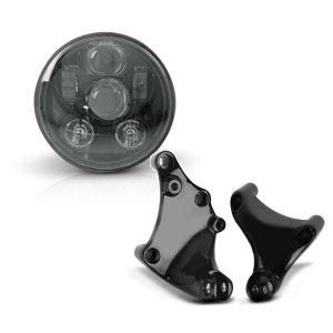 Set: Hauptscheinwerfer LED 5,75 Zoll für Harley Sportster Forty-Eight 48 10-20 schwarz von Craftride + Sozius Fussrasten-Halter für Harley Sportster Forty-Eight 48 14-20 schwarz Craftride_1
