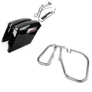 Set: Seitenkoffer Set für Harley Davidson Heritage Softail Classic 88-17 Craftride Stretched inkl Träger chrom + Satteltaschen Schutzbügel Harley Heritage Softail Classic 00-17 chrom Craftride_1