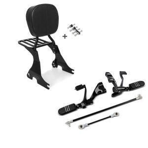 Set: Sissybar für Harley Davidson Sportster Forty-Eight 48 10-20 Craftride inkl. Gepäckträger und Docking Kit schwarz + Vorverlegte Fußrastenanlage für Harley Sportster Forty-Eight 48 10-13 Craftride schwarz_1