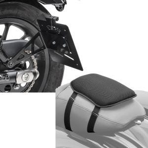 Set: Kennzeichenhalter seitlich L für Honda Rebel 500 17-21 schwarz Craftride + Gel Sitzkissen Honda Rebel 500 Komfortkissen S Tourtecs schwarz_1
