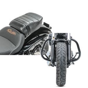 Set: Sozius Sitz mit Polsterung für Harley Sportster Forty-Eight 48/ 883 Iron Craftride + Sturzbügel für Harley Davidson Sportster 883 Iron 09-20 HS5 schwarz Craftride_1