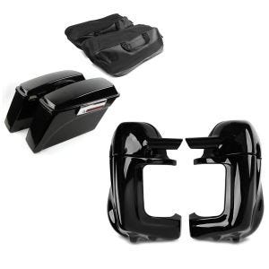 Set: Seitenkoffer für Harley Davidson Road King 94-13 mit Innentaschen schwarz + Beinschild für Harley Davidson Road King 94-13 Craftride belüftet schwarz_1