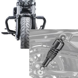 Set: Sturzbügel Mustache II für Harley Davidson Sportster Forty-Eight 48 10-20 Schutzbügel schwarz Craftride + Stoßdämpfer 10,5 Zoll Harley Sportster Forty-Eight 48 10-20 Federbeine von Craftride schwarz_1