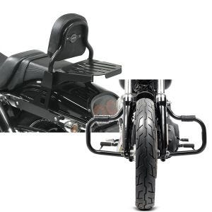 Set: Sissy Bar CSS Fix für Harley Dyna Fat Bob 10-17 mit Gepäckträger schwarz Craftride + Sturzbügel für Harley Davidson Dyna Fat Bob 08-17 Craftride Mustache schwarz_1