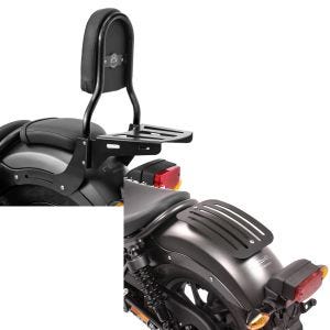 Set: Sissybar für Honda Rebel 500 17-21 Craftride Fast Driver-S inkl. Gepäckträger schwarz + Gepäckträger für Honda Rebel 500 17-20 Solo Rack L1 Gepäckbrücke Craftride_1