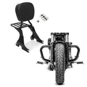 Set: Sissybar für Harley Davidson Sportster 883 Iron 09-20 Craftride inkl. Gepäckträger und Docking Kit schwarz + Sturzbügel Mustache für Harley Sportster 883 Iron 09-20 Schutzbügel schwarz Craftride_1
