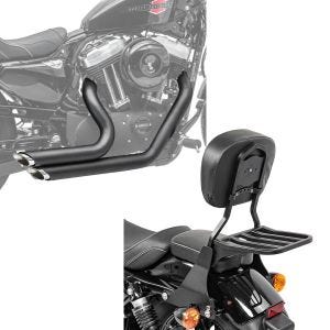 Set: Craftride Auspuff Harley Sportster 1200 Custom 04-13 Short-Shot Schalldämpfer Set schwarz + Sissybar Harley Sportster 1200 Custom (XL 1200 C) 04-20 Craftride Fast Driver-S inkl. Gepäckträger schwarz_1