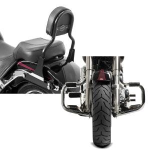 Set: Sissybar Harley Fat Boy 07-17 Craftride Fast Driver-S schwarz + Sturzbügel für Harley Davidson Fat Boy 2000-2017 Craftride Mustache chrom_1