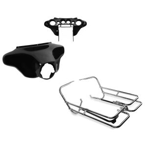 Set: Batwing Verkleidung für Harley Davidson Electra Glide Ultra Classic 96-13 Craftride Innen und Aussen schwarz + Kofferträger Twin Rail für Harley Electra Glide Ultra Classic 97-08 Schutzbügel Craftride_1