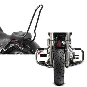 Set: Sissybar für Harley Davidson Fat Boy 00-17 Tampa schwarz Craftride + Sturzbügel für Harley Davidson Fat Boy 2000-2017 Craftride Mustache chrom_1