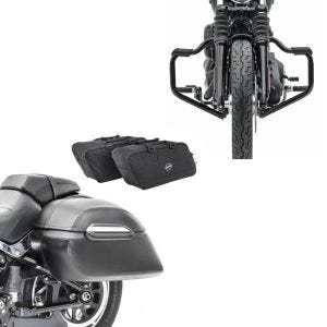 Set: Set Seitenkoffer + Innentaschen für Harley Softail Low Rider Craftride K3 + Sturzbügel Mustache für Harley Davidson Softail 18-21 Schutzbügel 32mm schwarz Craftride_1