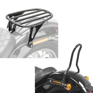 Set: Motorrad Gepäckträger für Harley Davidson Softail 18-20 Solo Rack Craftride GS3 schwarz + Sissybar für Harley Davidson Softail 18-21 Craftride Tampa S schwarz_1