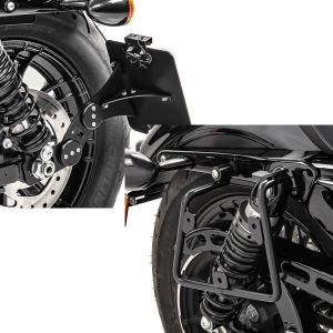 Set: Seitlicher Kennzeichenhalter für Harley Sportster 883 Iron 09-20 Craftride schwarz + Satteltaschenhalter für Harley Sportster 883 Iron 16-20 rechts Craftride_1