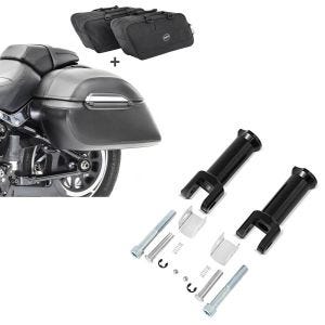 Set: Set Seitenkoffer + Innentaschen für Harley Softail Low Rider Craftride K3 + Sozius Fussrasten-Halter für Harley Davidson Softail 18-21 Craftride schwarz_1