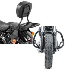 Set: Sissybar Harley Sportster 883 Iron (XL 883 N) 09-20 Craftride Fast Driver-S inkl. Gepäckträger schwarz + Sturzbügel für Harley Davidson Sportster 883 Iron 09-20 HS5 schwarz Craftride_1