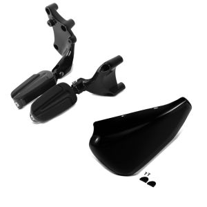 Set: Sozius Fußrasten für Harley Sportster 883 Iron 14-20 Craftride mit Halter in schwarz + Batterieabdeckung Harley Sportster 883 Iron 14-20 Craftride Seitendeckel links in schwarz_1