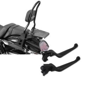 Set: Sissybar Harley Davidson Dyna Fat Bob 10-17 Craftride Fast Rider-M inkl. Gepäckträger schwarz + Bremshebel und Kupplungshebel-Set Grip für Harley Davidson Dyna Fat Bob 08-17 schwarz Craftride_1